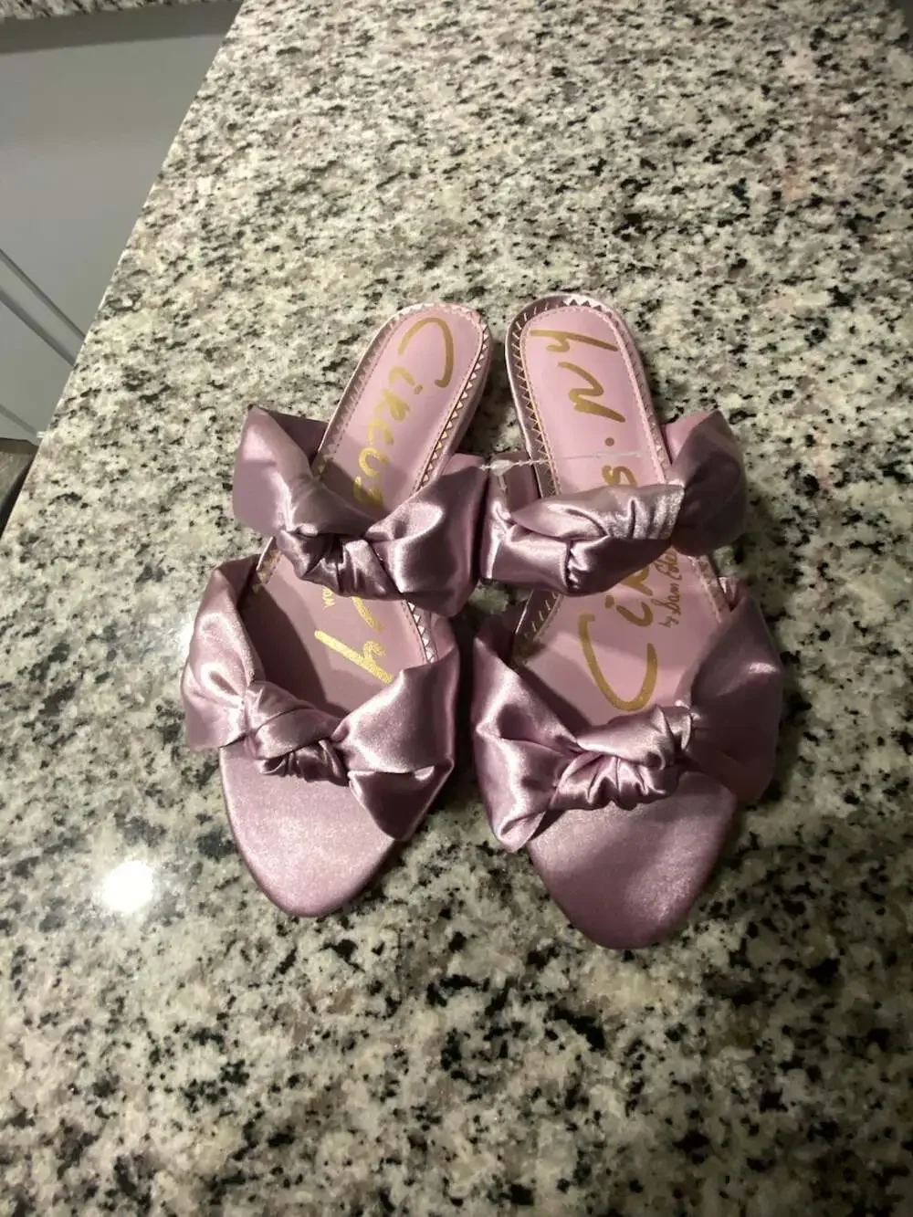 Circus NY by Sam Edelman Marissa Knotted Satin Flat Slide Sandals in Pale Orchid